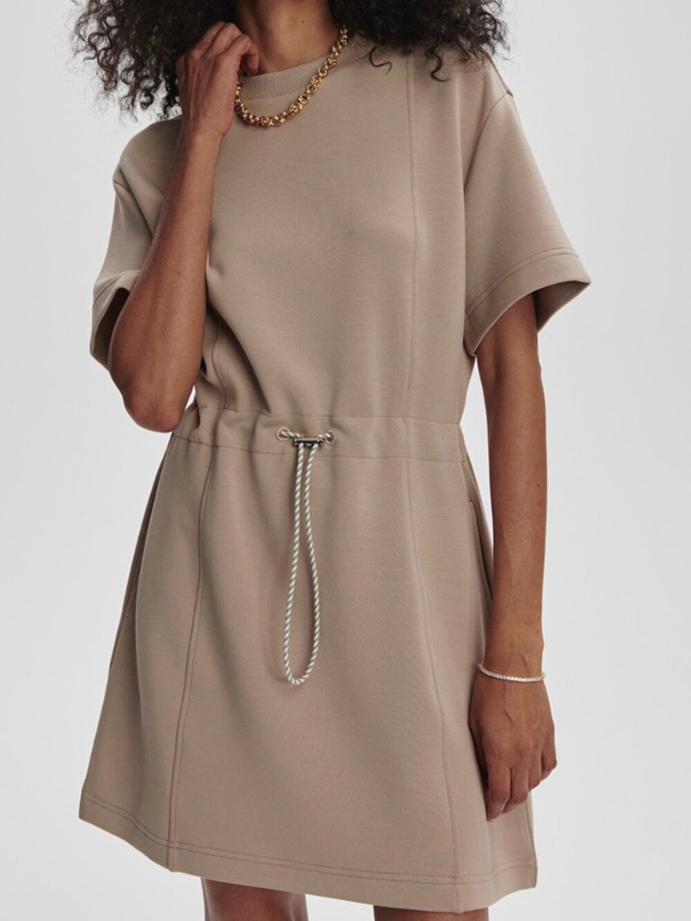 Varley Double Soft Dress Maple Sz S Tan Mini Short Sleeve Preppy Quiet Luxury